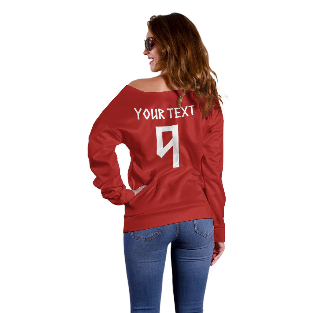 Norwegian Football Custom 2026 Off Shoulder Sweater Norge Viking Ornament Red Color