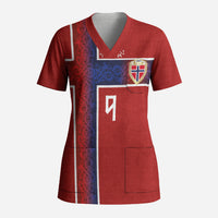 Norwegian Football Custom 2026 Scrub Top Norge Viking Ornament Red Color