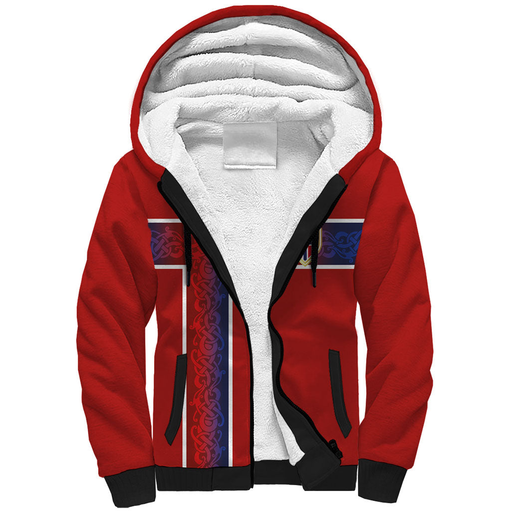 Norwegian Football Custom 2026 Sherpa Hoodie Norge Viking Ornament Red Color