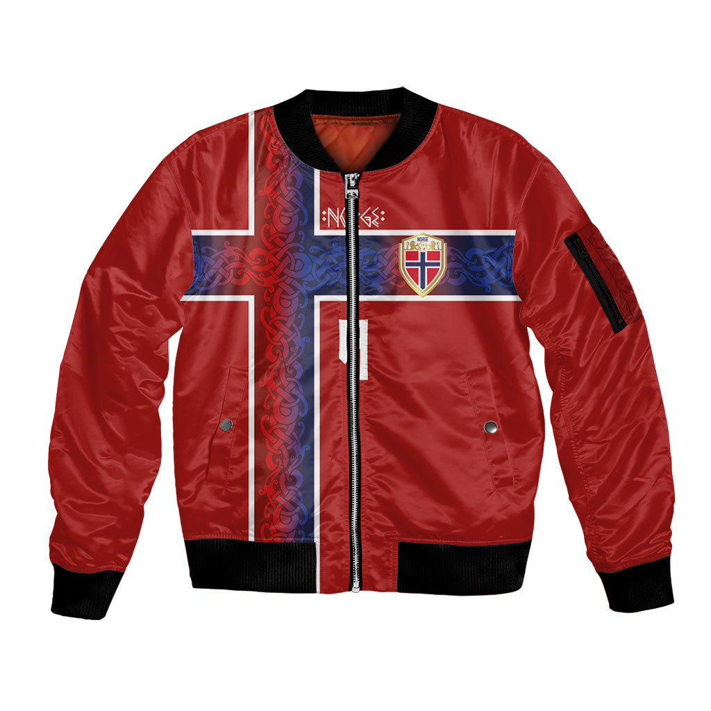 Norwegian Football Custom 2026 Sleeve Zip Bomber Jacket Norge Viking Ornament Red Color