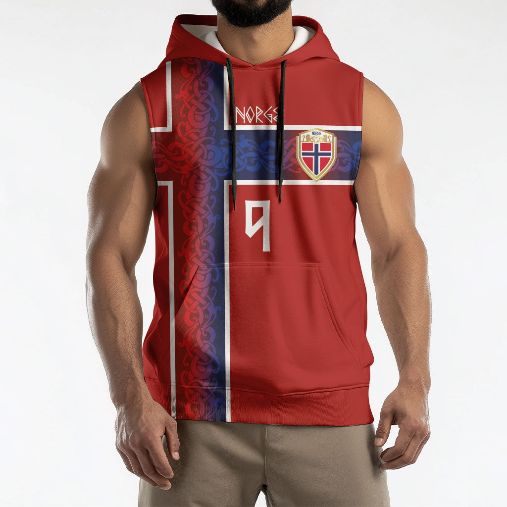 Norwegian Football Custom 2026 Sleeveless Hoodie Norge Viking Ornament Red Color