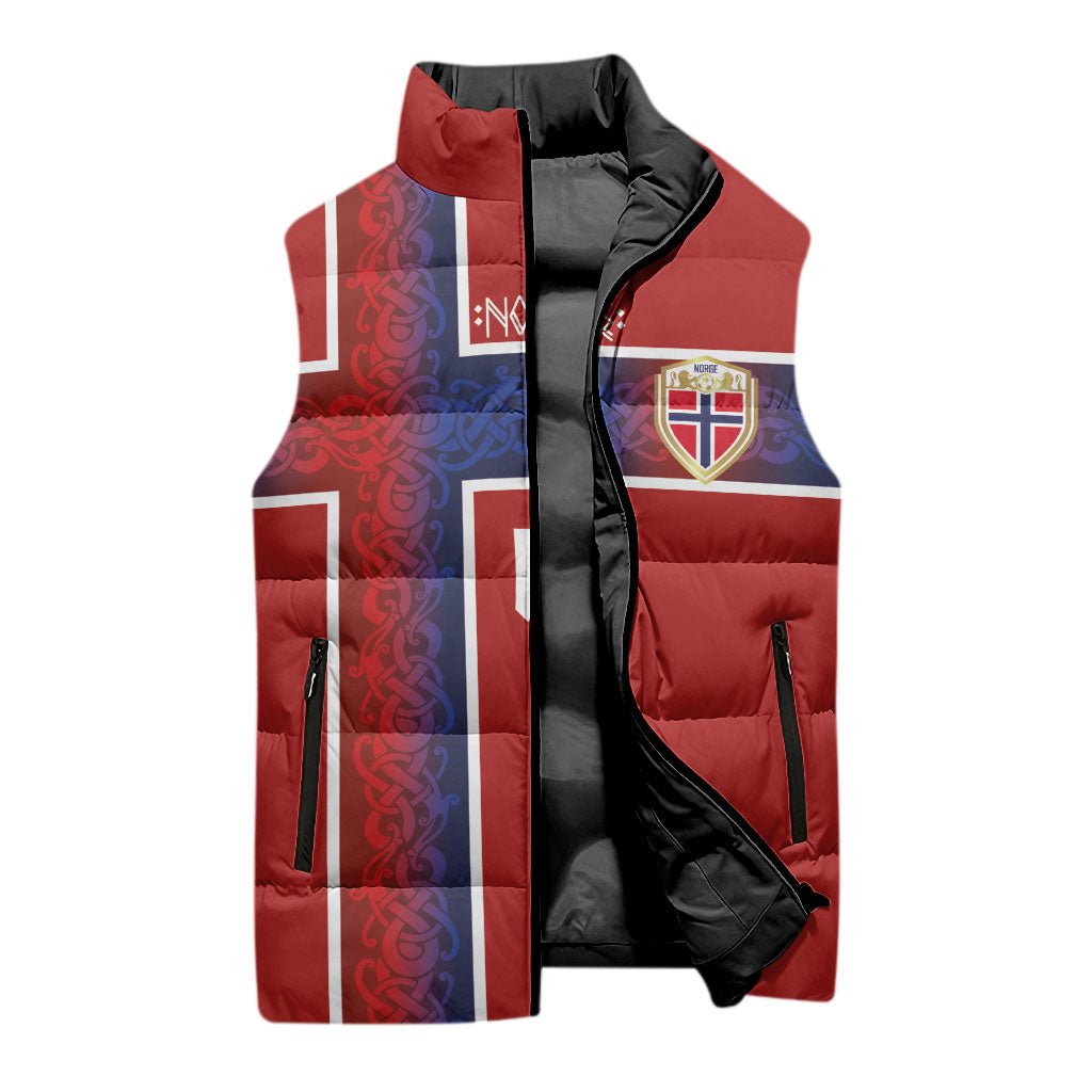 Norwegian Football Custom 2026 Sleeveless Puffer Jacket Norge Viking Ornament Red Color
