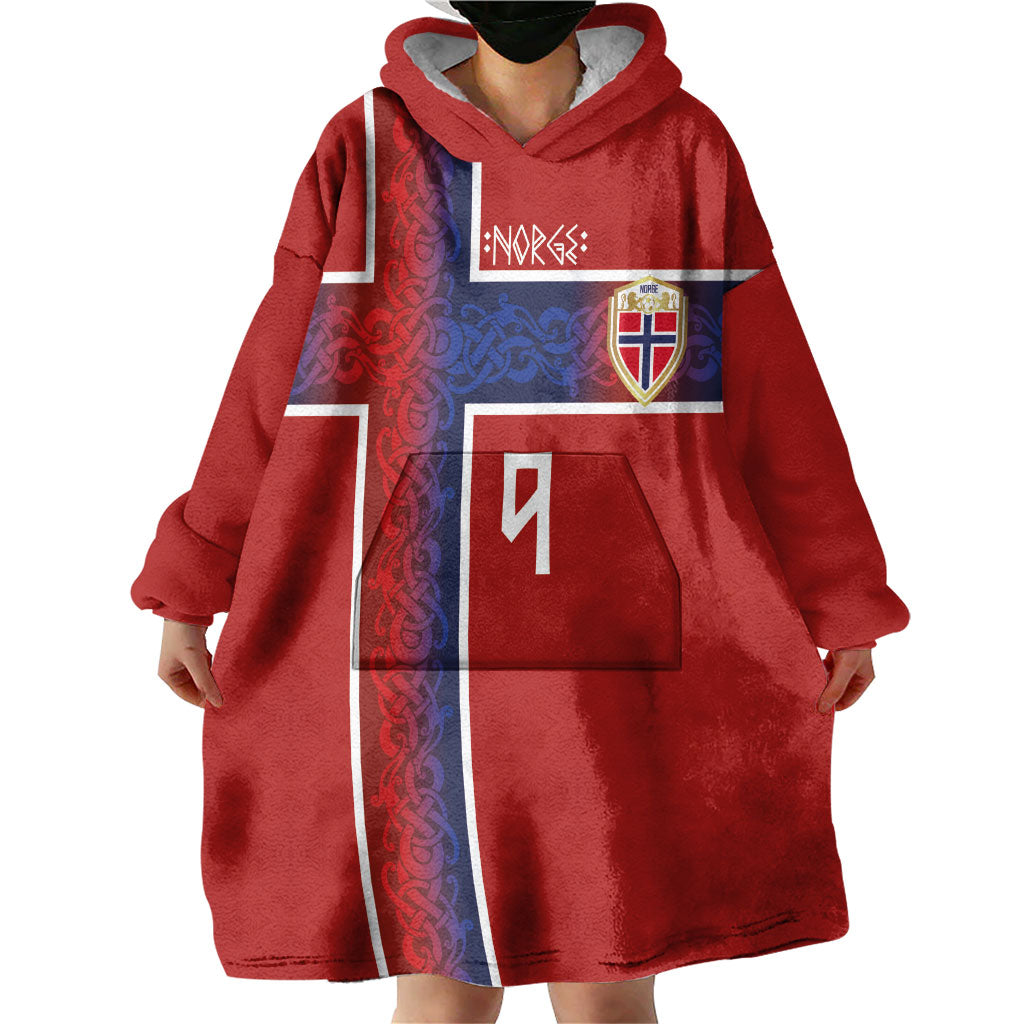 Norwegian Football Custom 2026 Wearable Blanket Hoodie Norge Viking Ornament Red Color