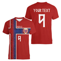 Norwegian Football Custom 2026 Women V-Neck T-Shirt Norge Viking Ornament Red Color