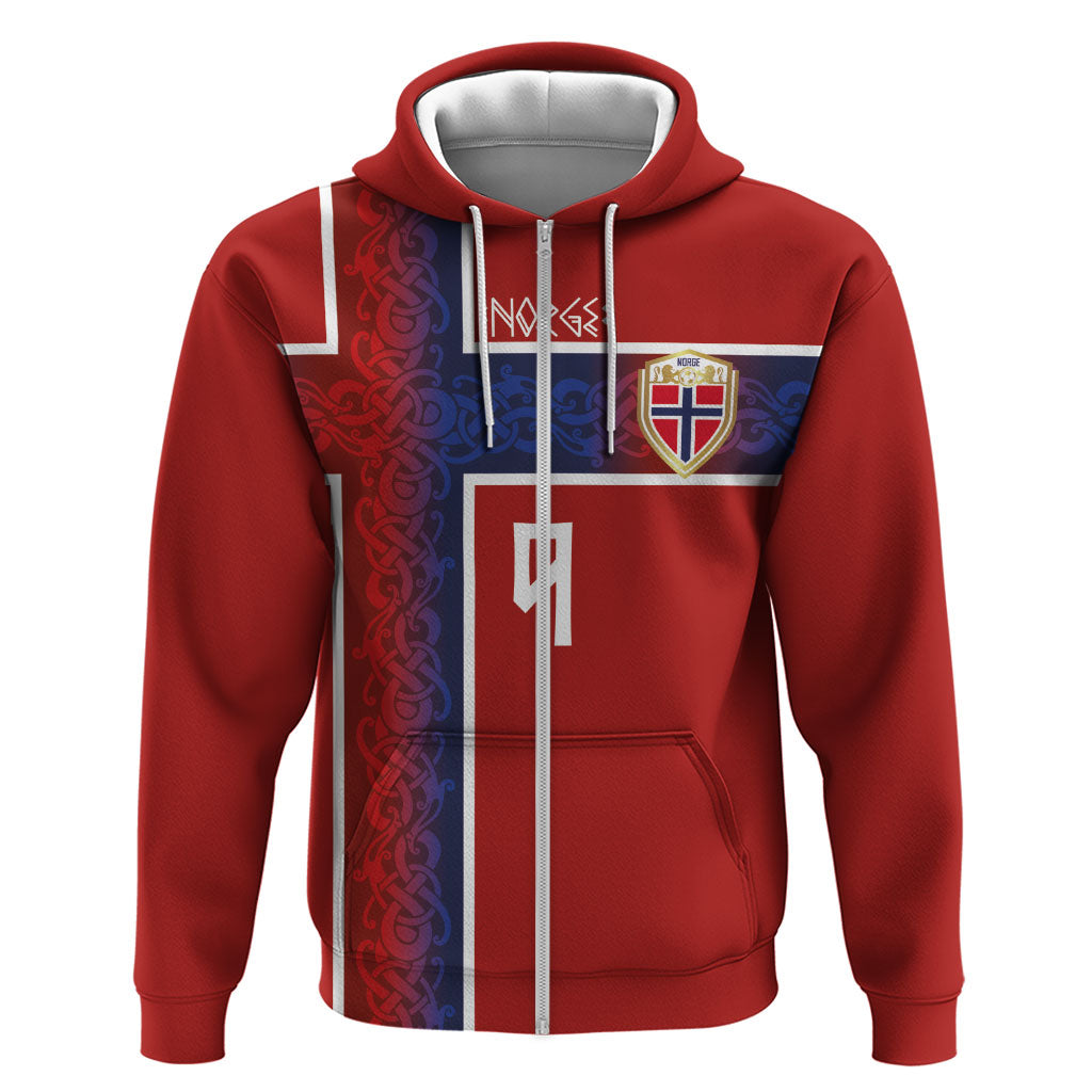 Norwegian Football Custom 2026 Zip Hoodie Norge Viking Ornament Red Color