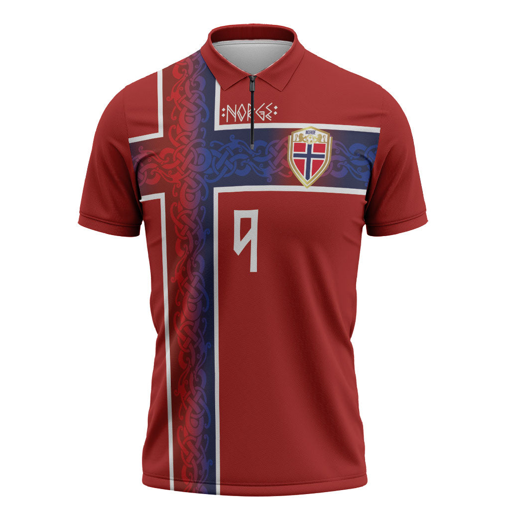 Norwegian Football Custom 2026 Zipper Polo Shirt Norge Viking Ornament Red Color