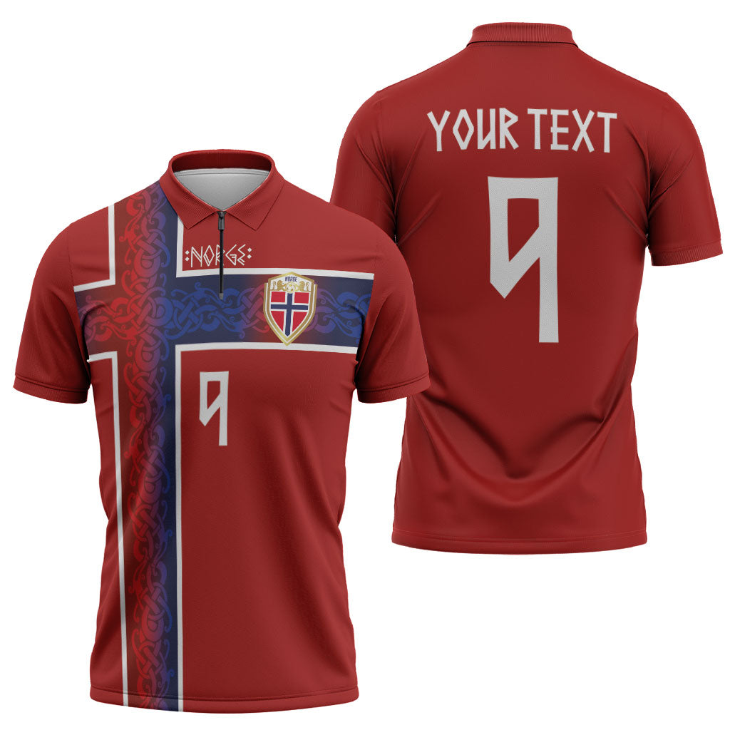 Norwegian Football Custom 2026 Zipper Polo Shirt Norge Viking Ornament Red Color
