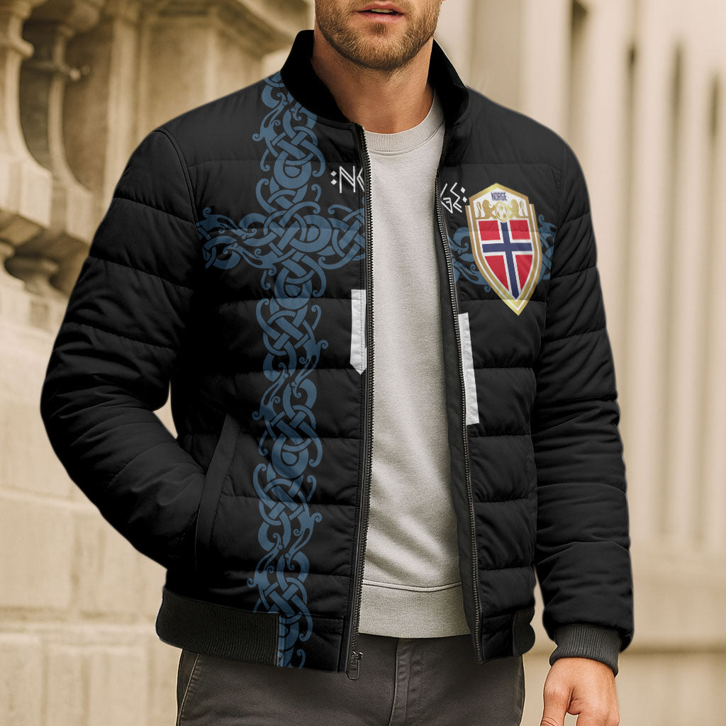 Norwegian Football Custom 2026 Bomber Puffer Jacket Norge Viking Ornament Black Color