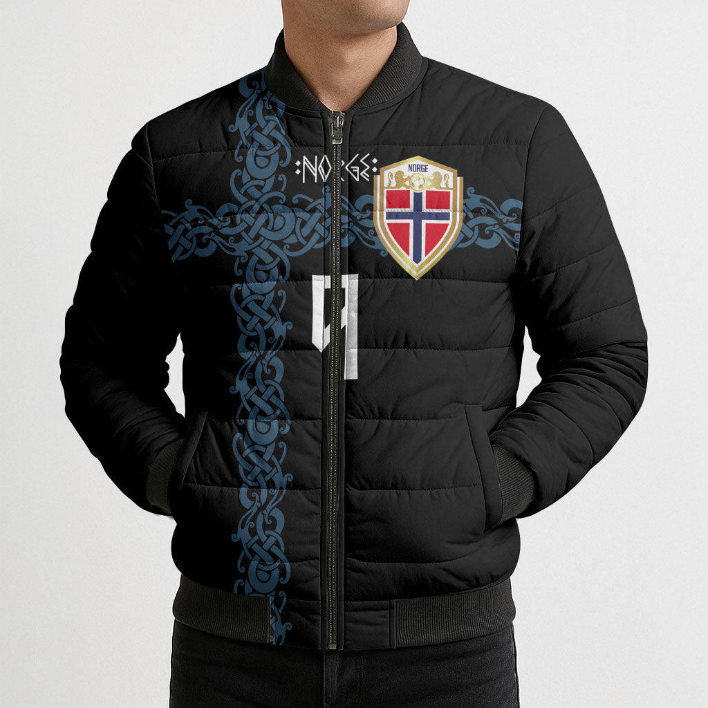 Norwegian Football Custom 2026 Bomber Puffer Jacket Norge Viking Ornament Black Color