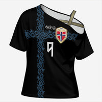 Norwegian Football Custom 2026 Cross Shoulder Shirt Norge Viking Ornament Black Color