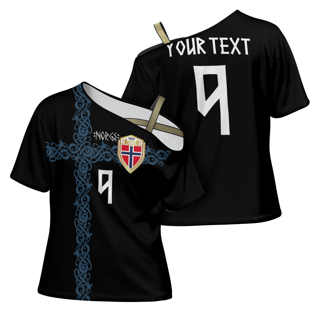 Norwegian Football Custom 2026 Cross Shoulder Shirt Norge Viking Ornament Black Color