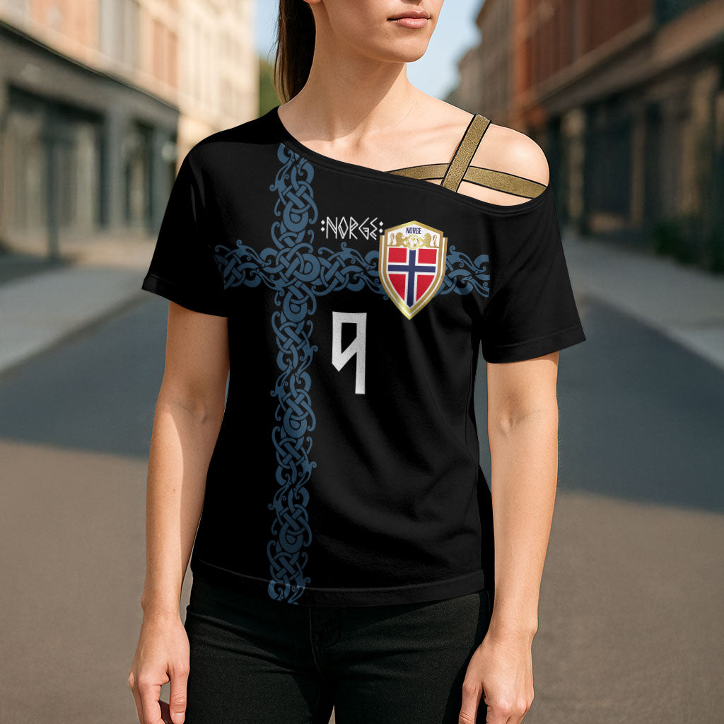 Norwegian Football Custom 2026 Cross Shoulder Shirt Norge Viking Ornament Black Color