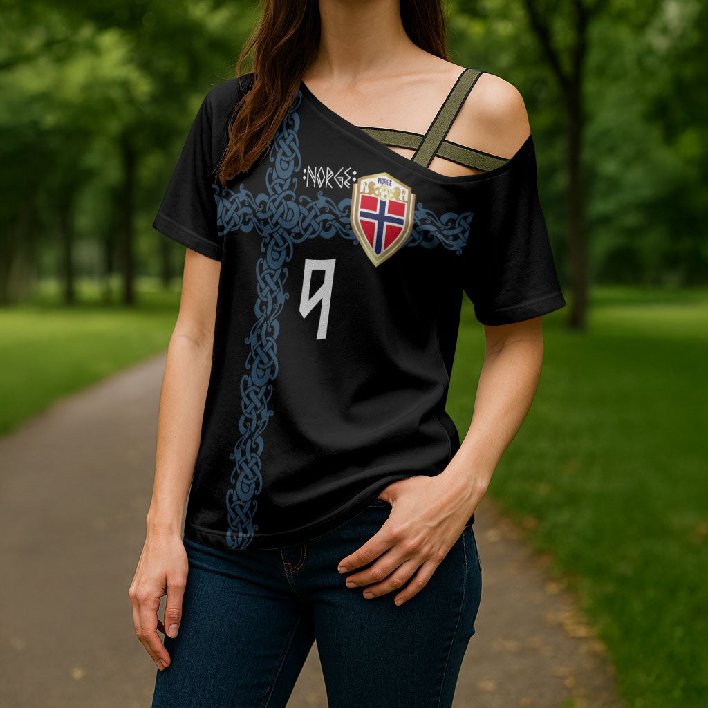 Norwegian Football Custom 2026 Cross Shoulder Shirt Norge Viking Ornament Black Color