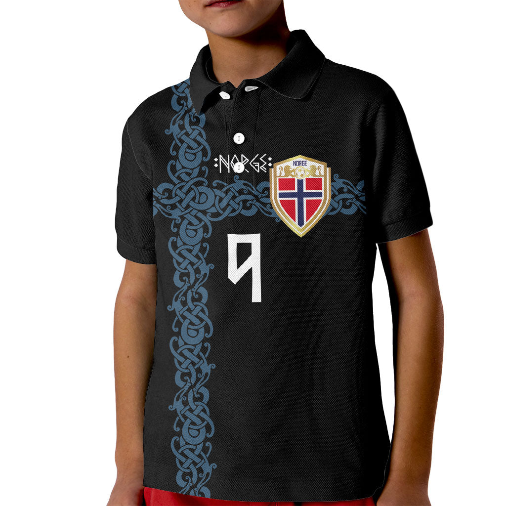 Norwegian Football Custom 2026 Kid Polo Shirt Norge Viking Ornament Black Color