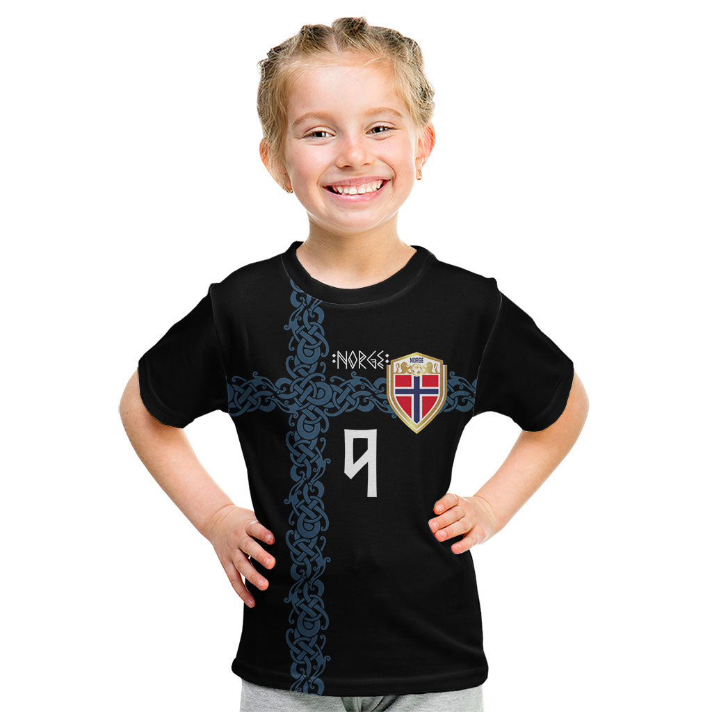 Norwegian Football Custom 2026 Kid T Shirt Norge Viking Ornament Black Color