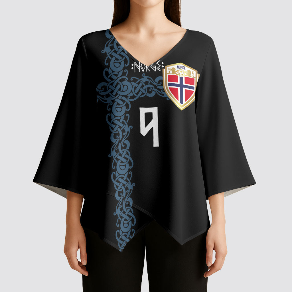 Norwegian Football Custom 2026 Kimono Sleeve Blouse Norge Viking Ornament Black Color
