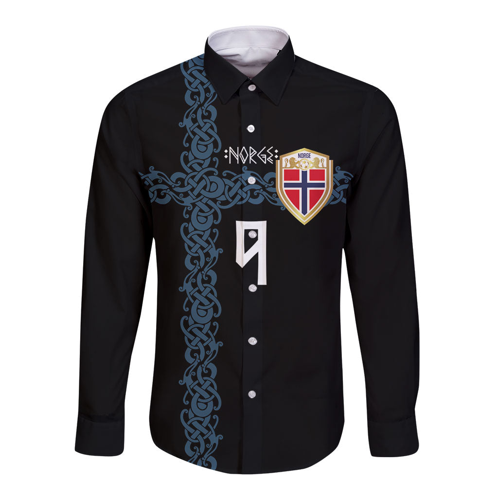 Norwegian Football Custom 2026 Long Sleeve Button Shirt Norge Viking Ornament Black Color