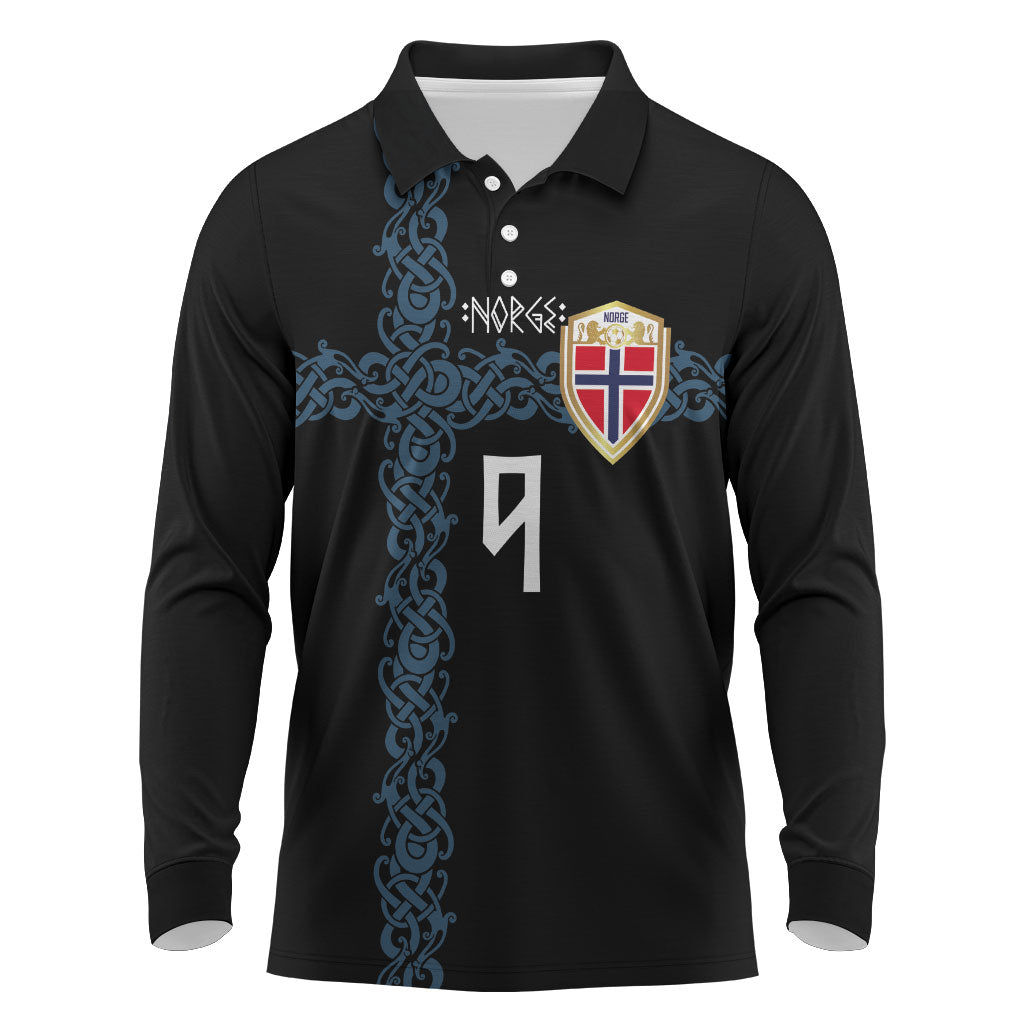 Norwegian Football Custom 2026 Long Sleeve Polo Shirt Norge Viking Ornament Black Color