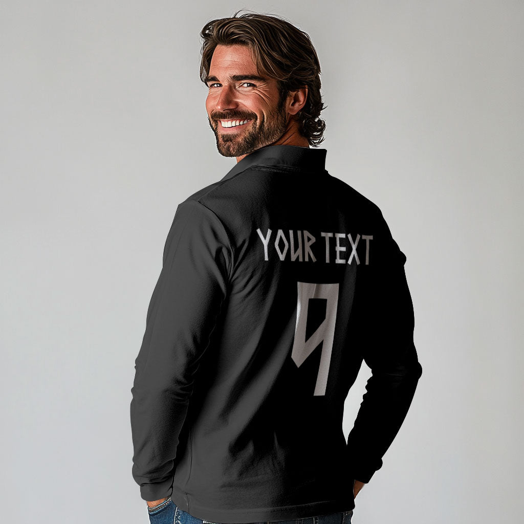 Norwegian Football Custom 2026 Long Sleeve Polo Shirt Norge Viking Ornament Black Color