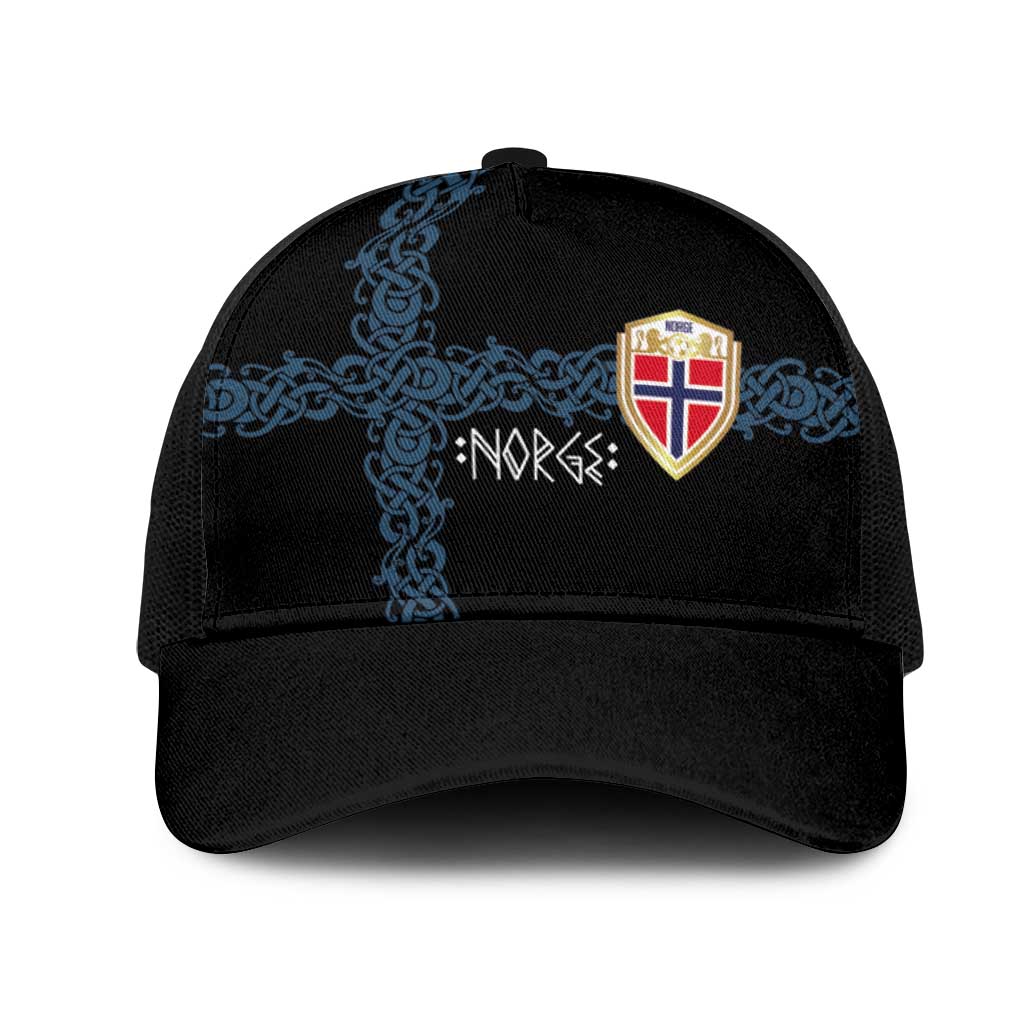 Norwegian Football 2026 Mesh Trucker Cap Norge Viking Ornament Black Color