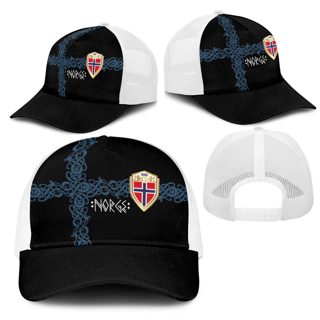 Norwegian Football 2026 Mesh Trucker Cap Norge Viking Ornament Black Color