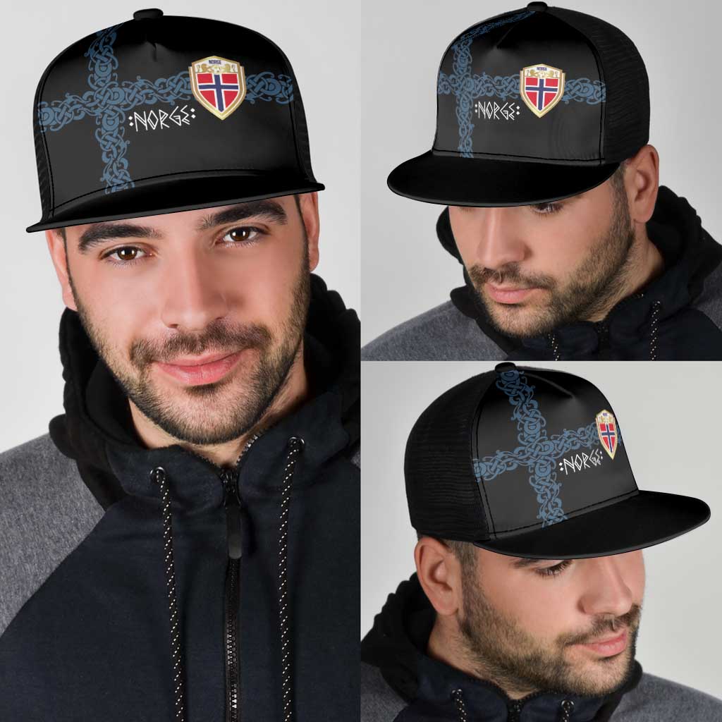 Norwegian Football 2026 Mesh Trucker Cap Norge Viking Ornament Black Color