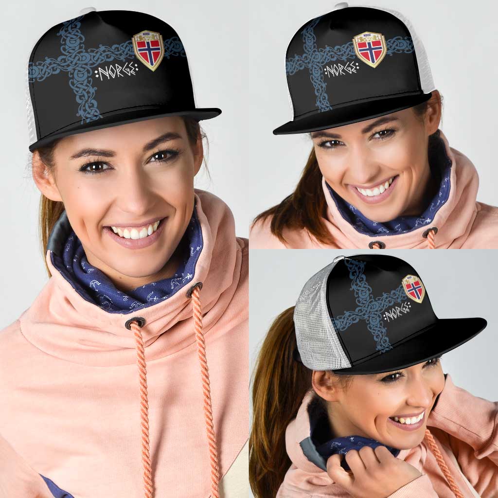 Norwegian Football 2026 Mesh Trucker Cap Norge Viking Ornament Black Color