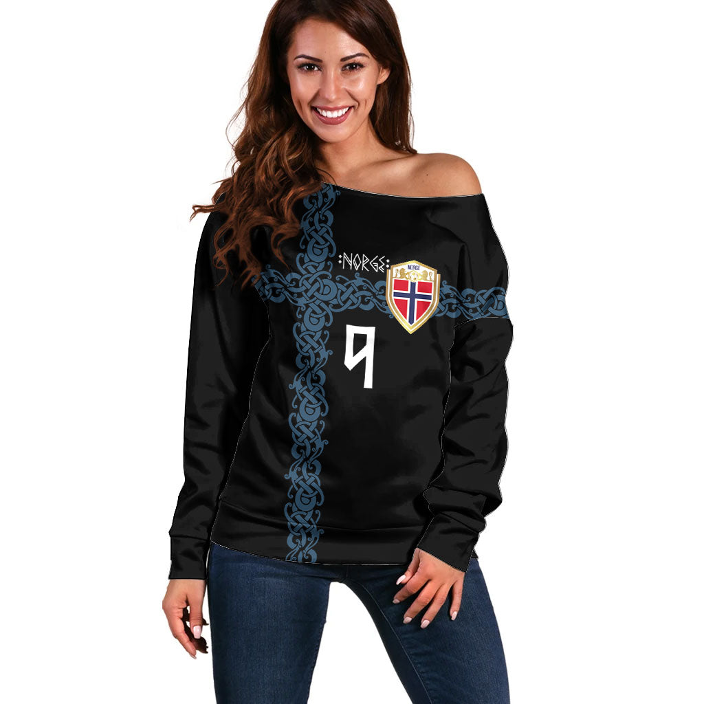 Norwegian Football Custom 2026 Off Shoulder Sweater Norge Viking Ornament Black Color