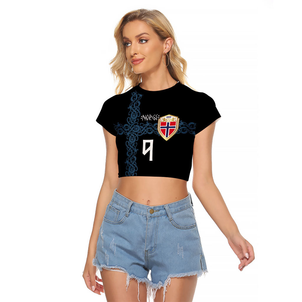 Norwegian Football Custom 2026 Raglan Cropped T Shirt Norge Viking Ornament Black Color