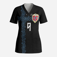 Norwegian Football Custom 2026 Scrub Top Norge Viking Ornament Black Color