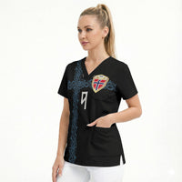 Norwegian Football Custom 2026 Scrub Top Norge Viking Ornament Black Color
