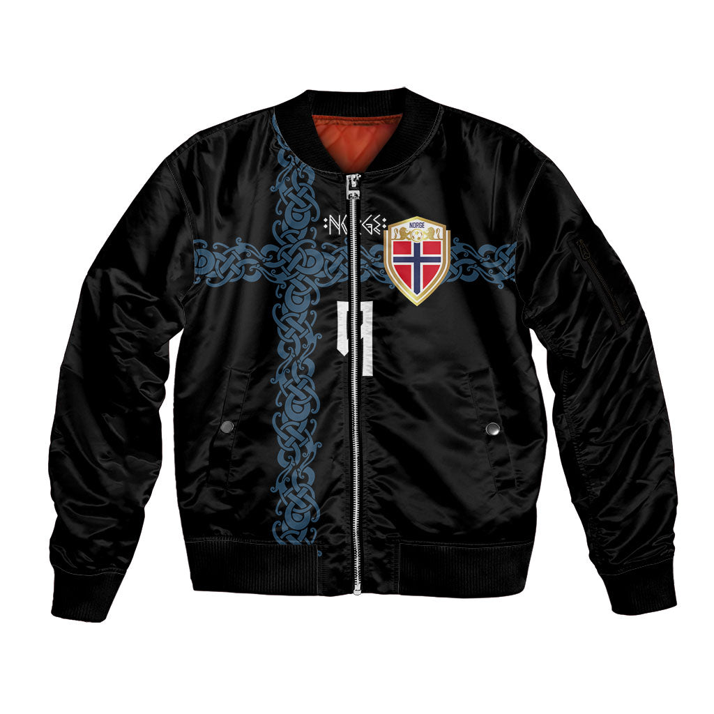 Norwegian Football Custom 2026 Sleeve Zip Bomber Jacket Norge Viking Ornament Black Color