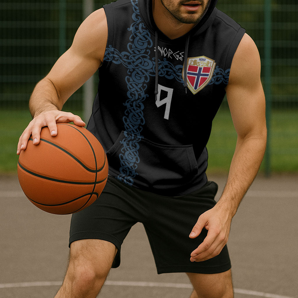 Norwegian Football Custom 2026 Sleeveless Hoodie Norge Viking Ornament Black Color