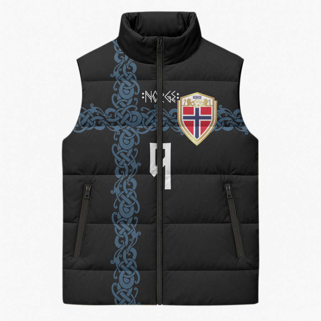 Norwegian Football Custom 2026 Sleeveless Puffer Jacket Norge Viking Ornament Black Color