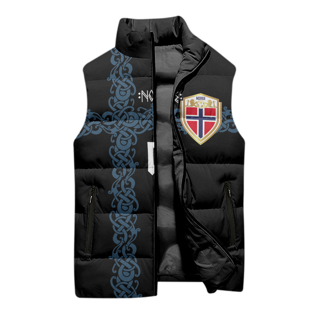 Norwegian Football Custom 2026 Sleeveless Puffer Jacket Norge Viking Ornament Black Color