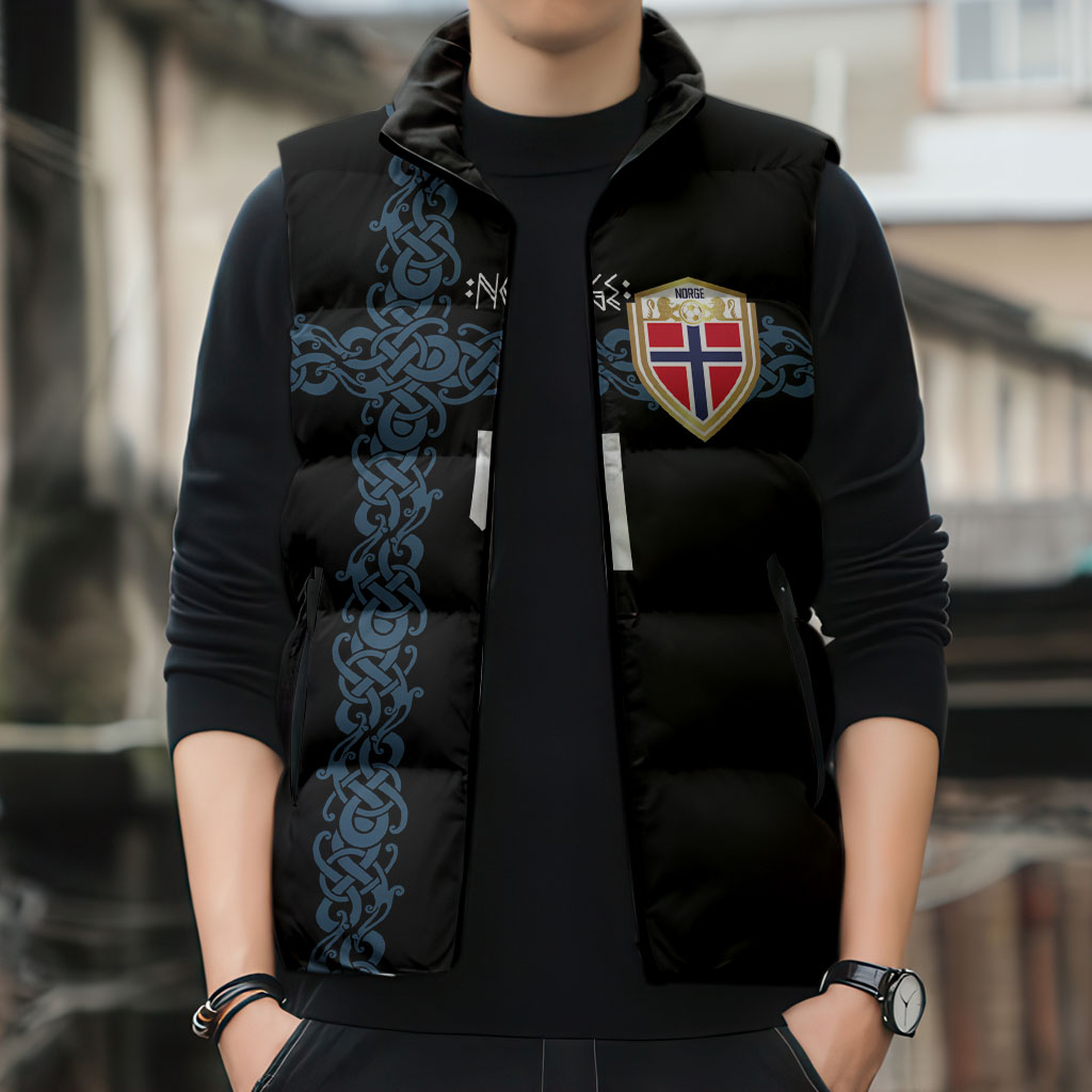 Norwegian Football Custom 2026 Sleeveless Puffer Jacket Norge Viking Ornament Black Color