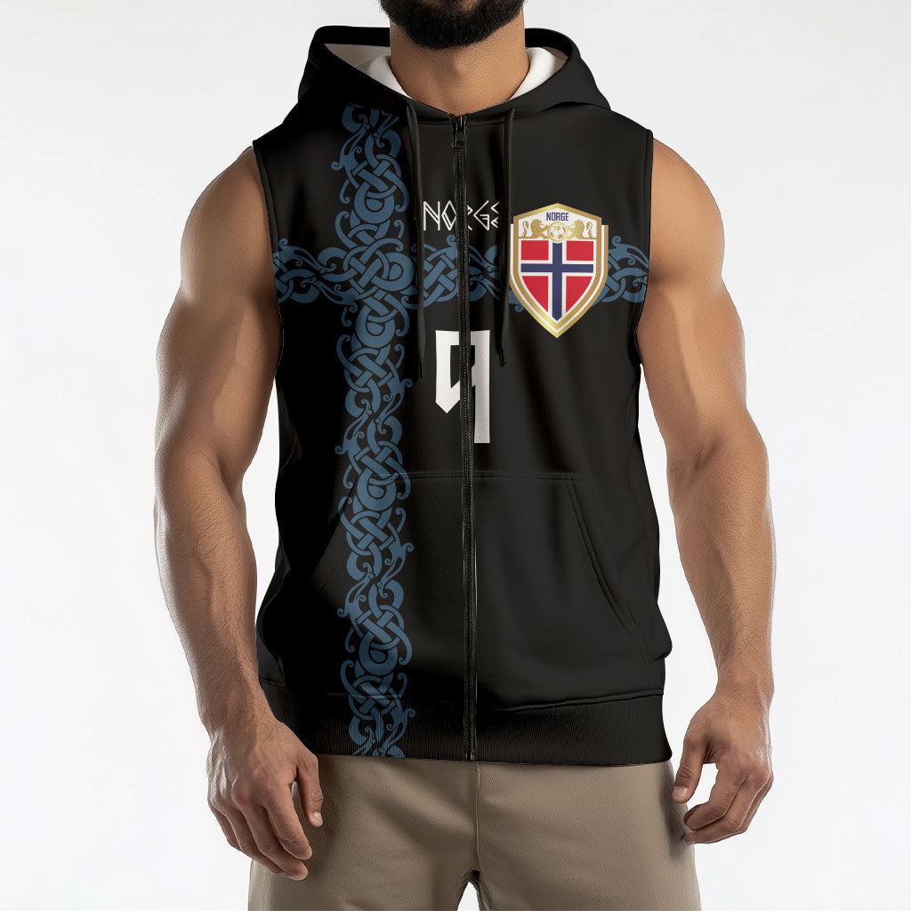 Norwegian Football Custom 2026 Sleeveless Zip Hoodie Norge Viking Ornament Black Color