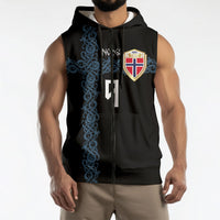 Norwegian Football Custom 2026 Sleeveless Zip Hoodie Norge Viking Ornament Black Color