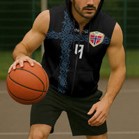 Norwegian Football Custom 2026 Sleeveless Zip Hoodie Norge Viking Ornament Black Color