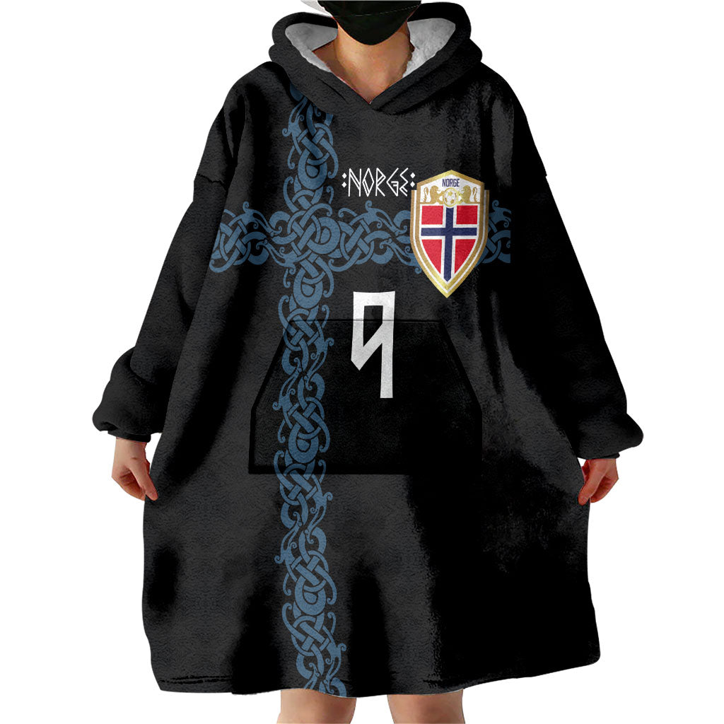 Norwegian Football Custom 2026 Wearable Blanket Hoodie Norge Viking Ornament Black Color