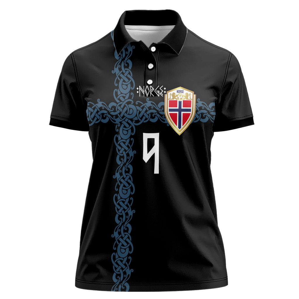 Norwegian Football Custom 2026 Women Polo Shirt Norge Viking Ornament Black Color