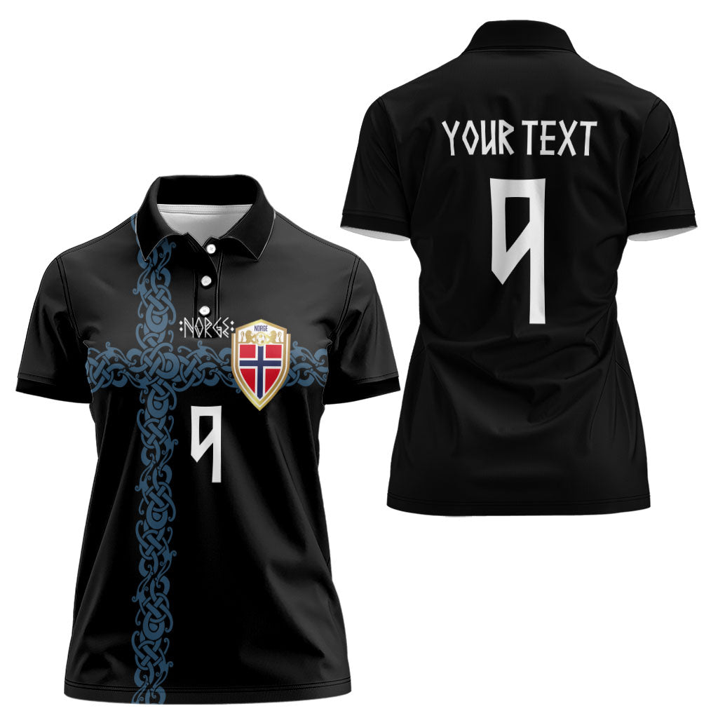 Norwegian Football Custom 2026 Women Polo Shirt Norge Viking Ornament Black Color