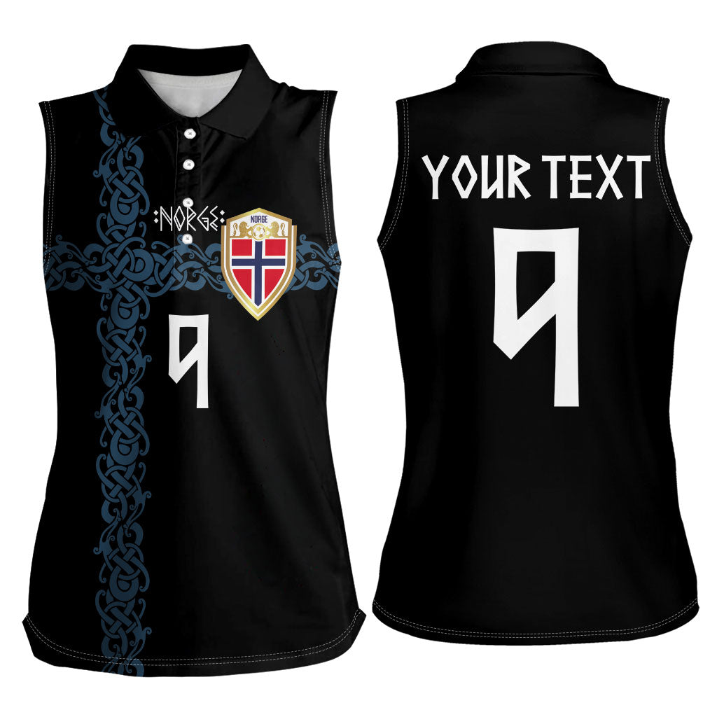 Norwegian Football Custom 2026 Women Sleeveless Polo Shirt Norge Viking Ornament Black Color