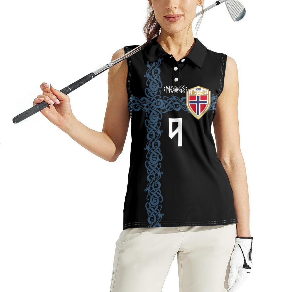 Norwegian Football Custom 2026 Women Sleeveless Polo Shirt Norge Viking Ornament Black Color