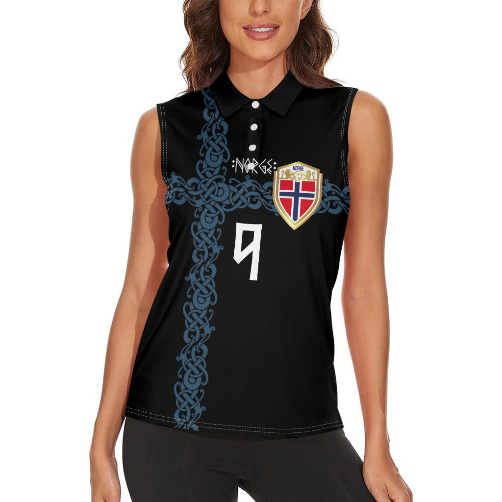 Norwegian Football Custom 2026 Women Sleeveless Polo Shirt Norge Viking Ornament Black Color