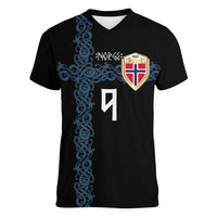 Norwegian Football Custom 2026 Women V-Neck T-Shirt Norge Viking Ornament Black Color
