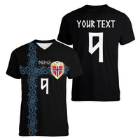 Norwegian Football Custom 2026 Women V-Neck T-Shirt Norge Viking Ornament Black Color