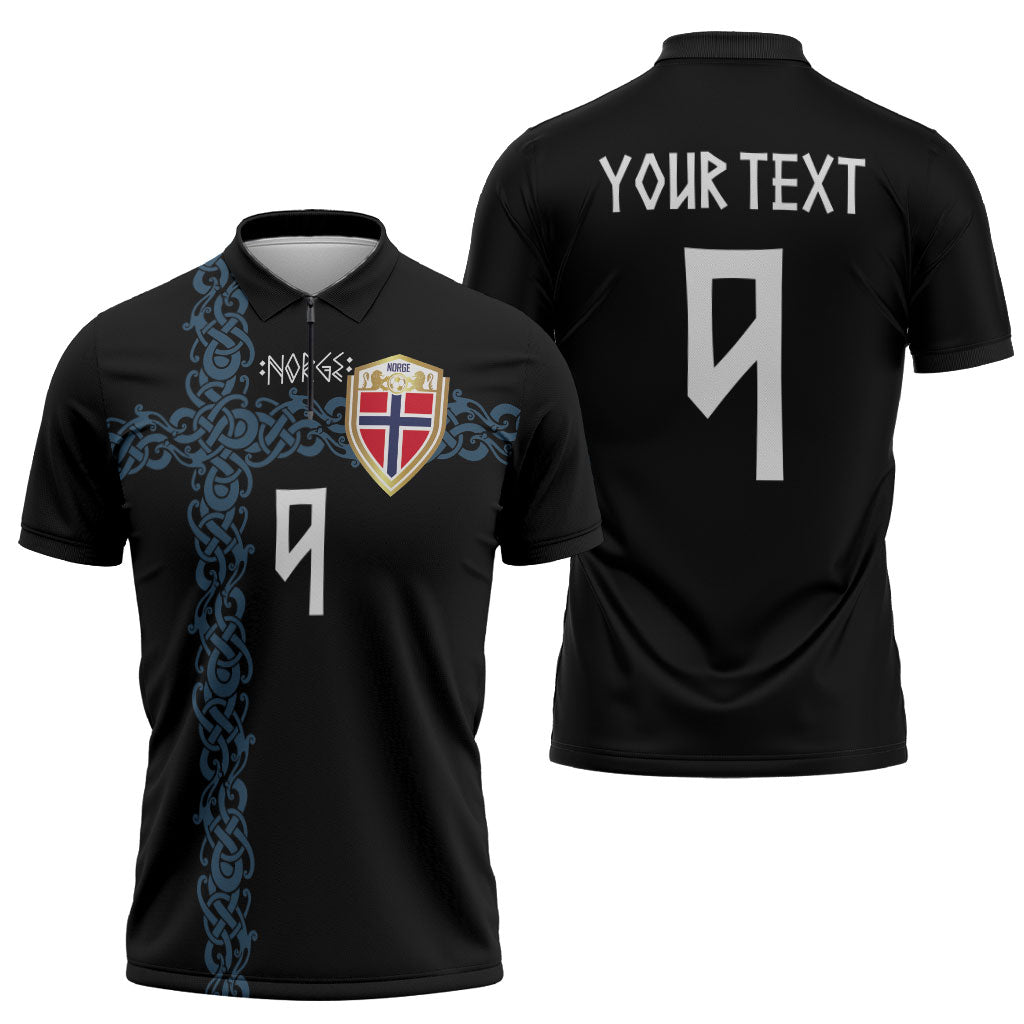 Norwegian Football Custom 2026 Zipper Polo Shirt Norge Viking Ornament Black Color