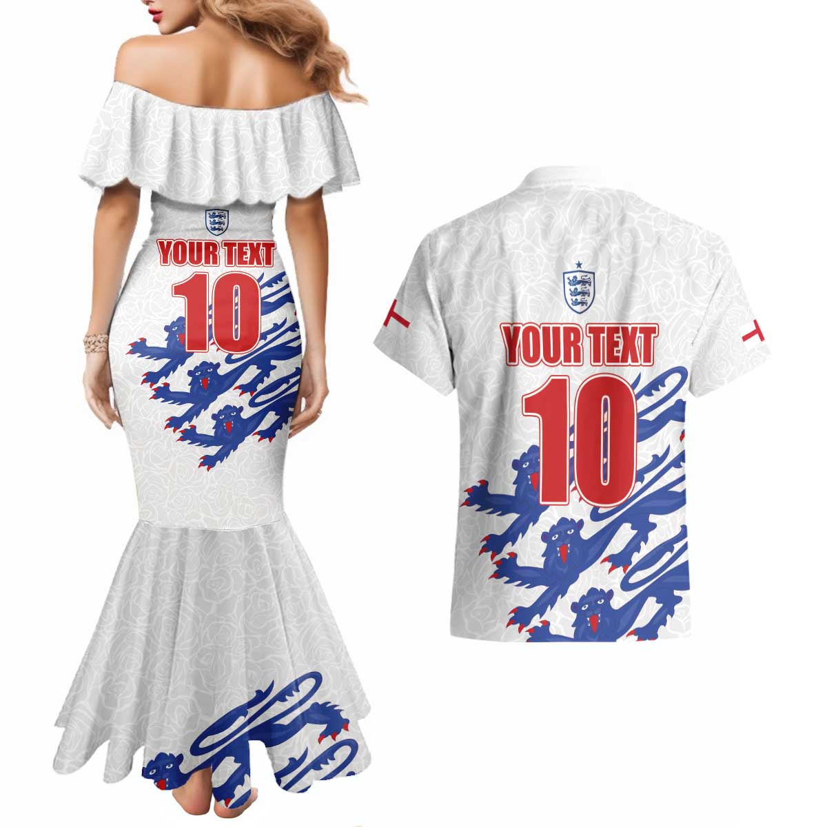 Custom England Football 2024 Road to The Champion Couples Matching Mermaid Dress and Hawaiian Shirt Football's Coming Home - Wonder Print Shop