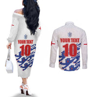 Custom England Football 2024 Road to The Champion Couples Matching Off The Shoulder Long Sleeve Dress and Long Sleeve Button Shirt Football's Coming Home